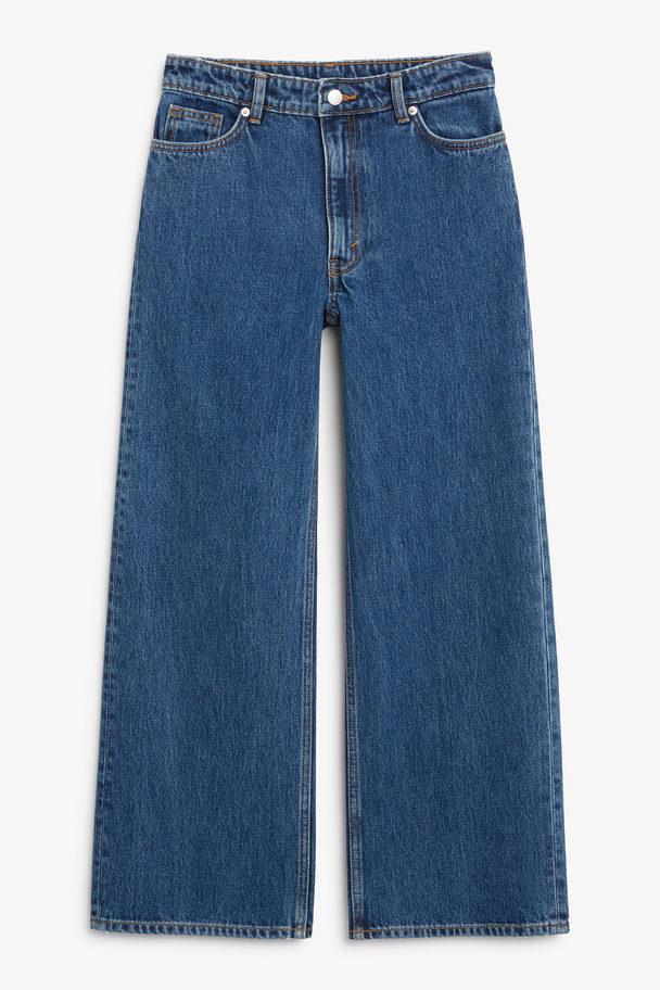 Monki Hohe, weite blaue Jeans Yoko, knöchellang Mittelblau
