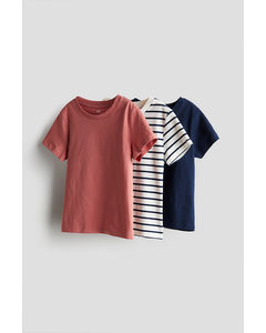 3-pack T-shirts Brick Red/navy Blue