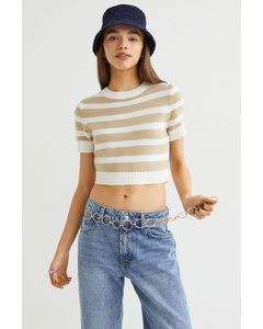 Knitted Cropped Top Beige/white Striped