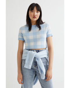 Knitted Cropped Top Light Blue/white Checked