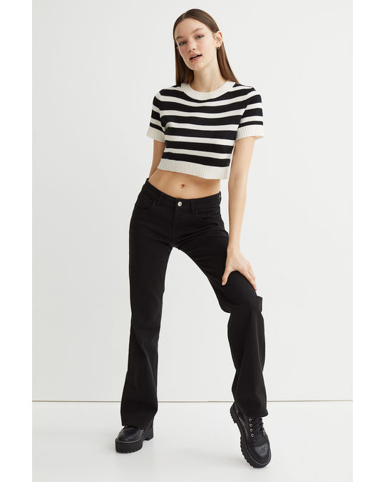 H&M Knitted Cropped Top Black/white Striped