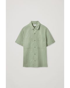Regular-fit Camp Collar Shirt Light Khaki Green