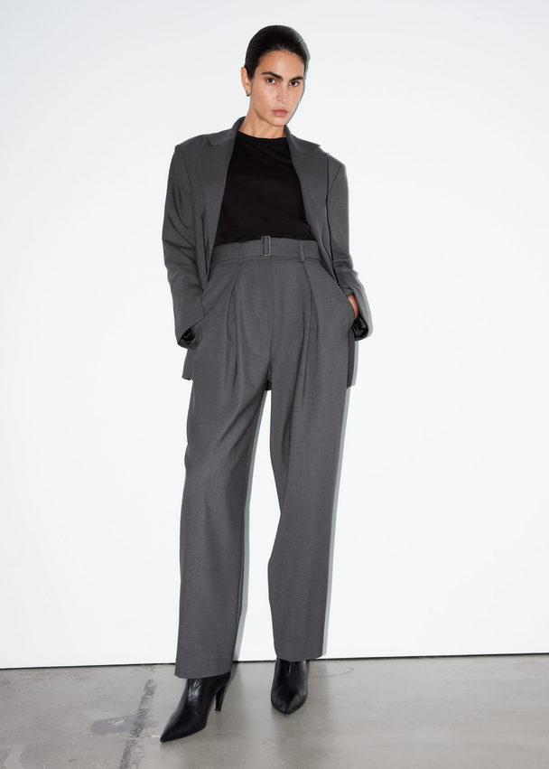 & Other Stories Belted Tailored Trousers Grey