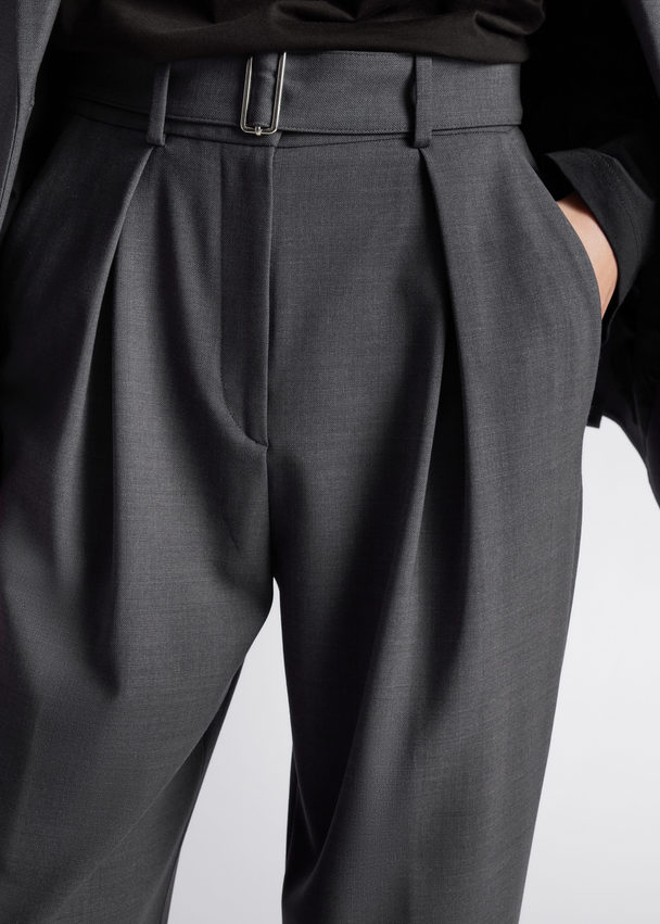 & Other Stories Belted Tailored Trousers Grey