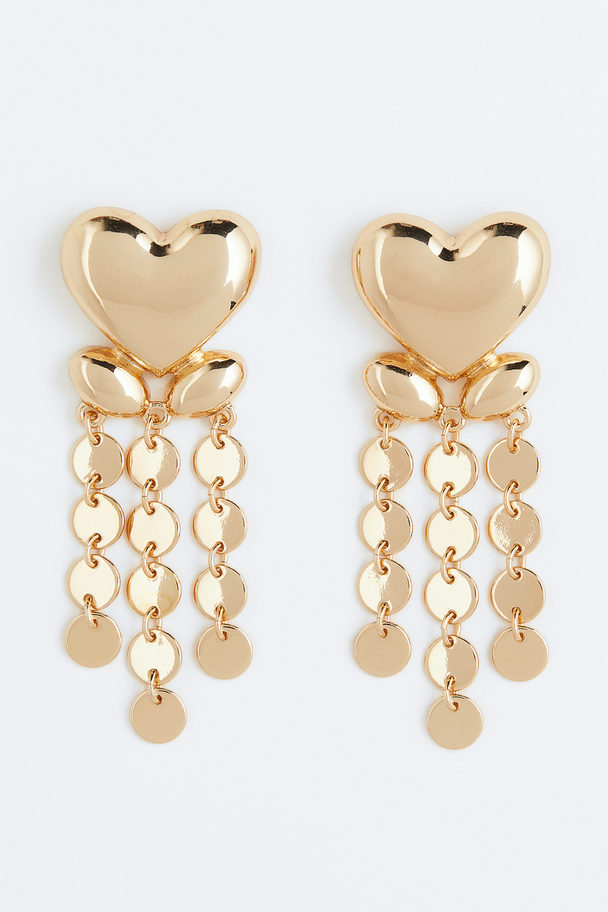 H&M Heart-shaped Pendant Earrings Gold-coloured