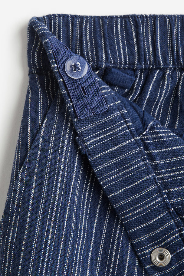 H&M Linen-blend Chino Shorts Dark Navy Blue/striped