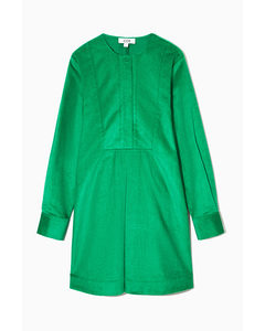 A-line Corduroy Shirt Dress Green