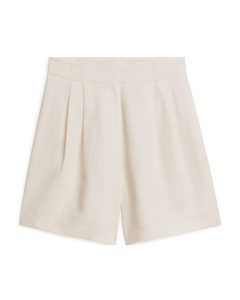 Oversized Linen Blend Shorts Off White