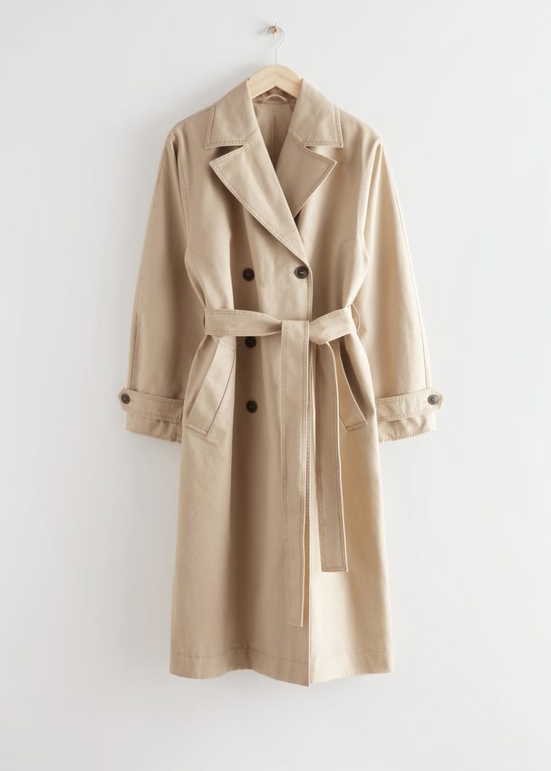 & Other Stories Relaxed Belted Cotton Trench Coat Beige