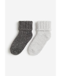 2 paria villasekoitteisia sukkia Tummanharmaa/Vaaleanharmaa