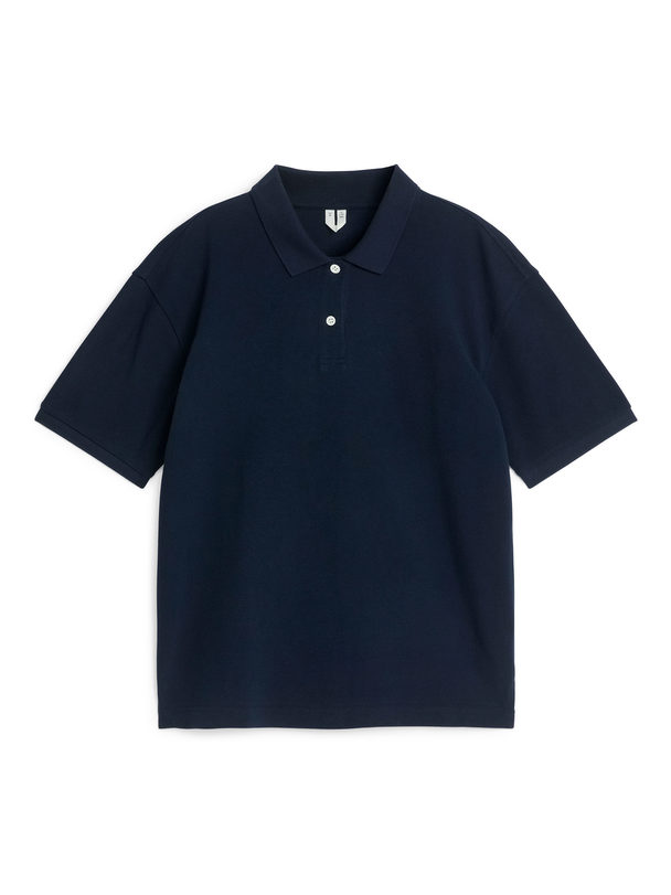 ARKET Short-sleeve Piqué Polo Shirt Dark Blue