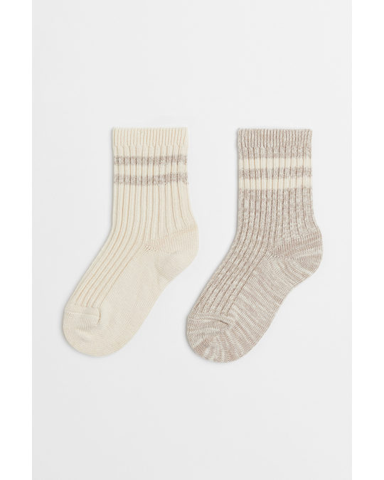 H&M 2-pack Knitted Socks Beige Marl/light Beige