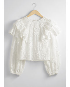 Embroidered Ruffle Blouse White