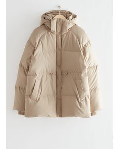 Oversized Hooded Down Puffer Jacket Beige