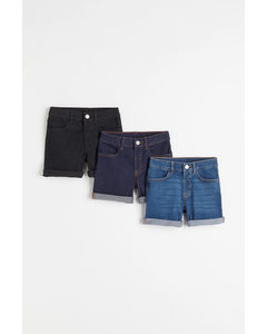 Set Van 3 Shorts - Skinny Fit Zwart/denimblauw