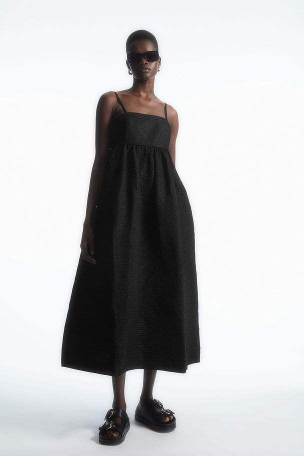 COS Voluminous Textured Midi Dress Black