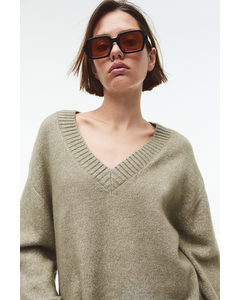 Pullover mit V-Ausschnitt Khakigrün
