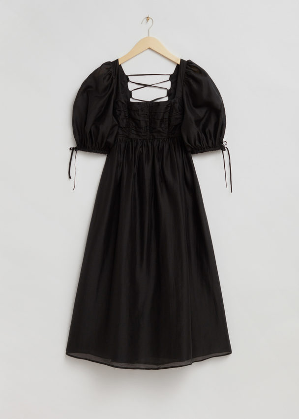 & Other Stories Babydoll Tied Sleeve Detail Dress Black