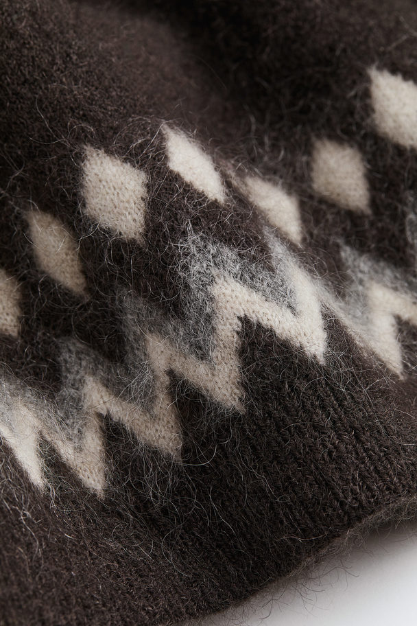 H&M Mohair-blend Jacquard-knit Jumper Dark Grey/patterned