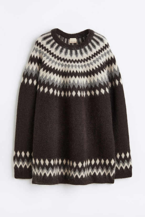 H&M Mohair-blend Jacquard-knit Jumper Dark Grey/patterned
