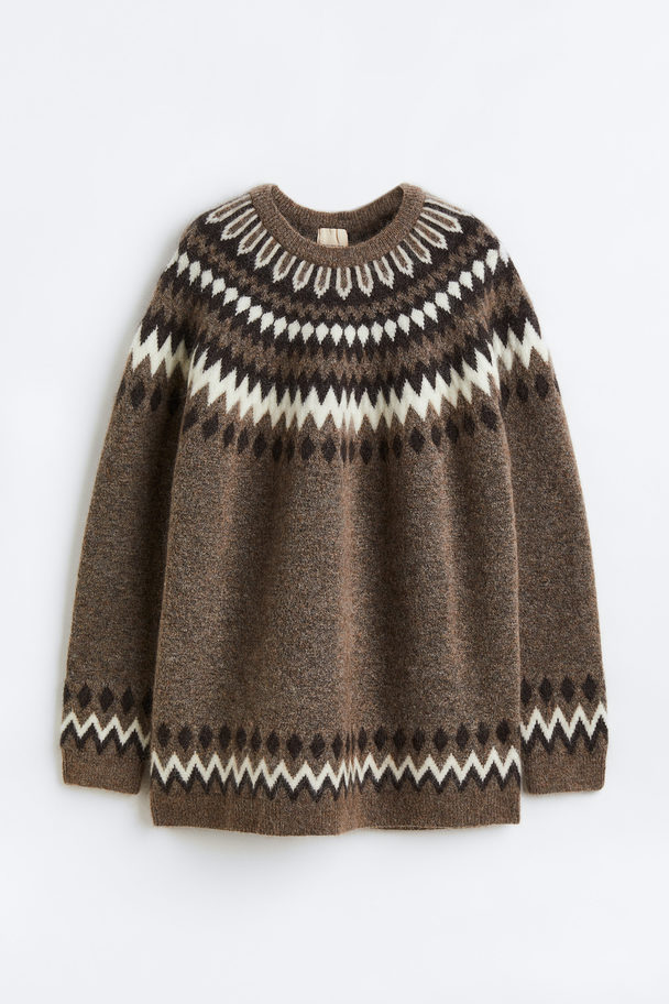 H&M Mohair-blend Jacquard-knit Jumper Brown/patterned