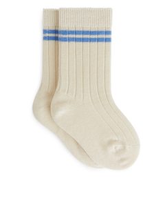 Ribbed Baby Socks Off White/blue