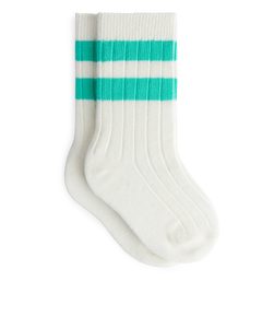 Ribbade Strumpor, 2-pack Offwhite/klarturkos