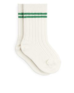 Ribbed Baby Socks Off White/green