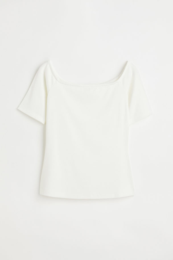 H&M Geripptes Off-Shoulder-Shirt Weiß