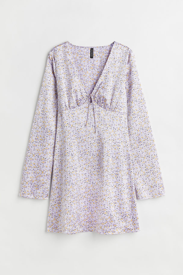 H&M Patterned Tie-detail Dress Light Purple/small Flowers