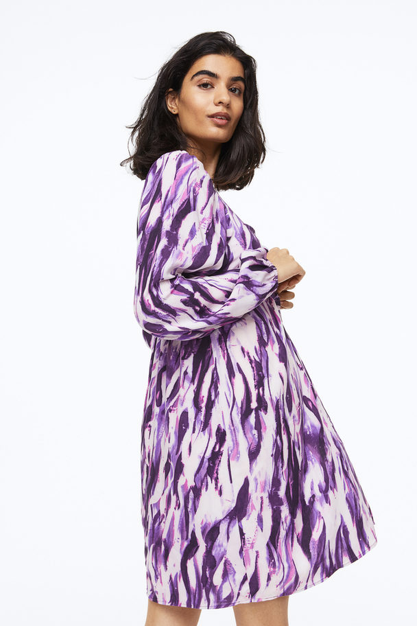H&M Mama Tie-detail Dress Purple/patterned