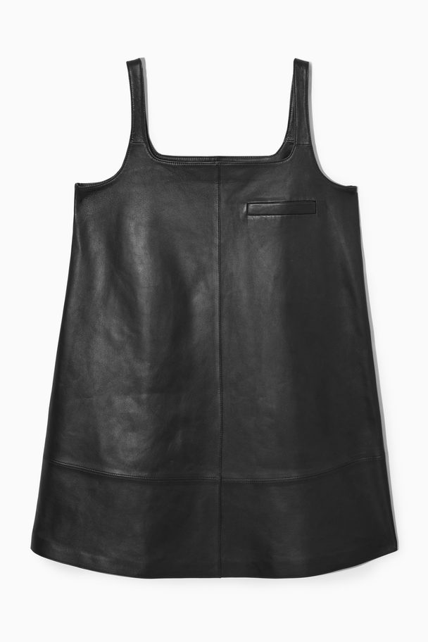 COS Leather Mini Pinafore Dress Black