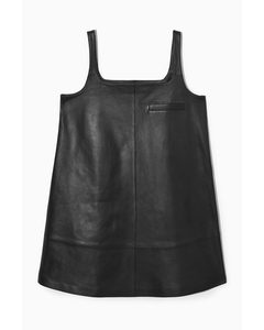 Leather Mini Pinafore Dress Black