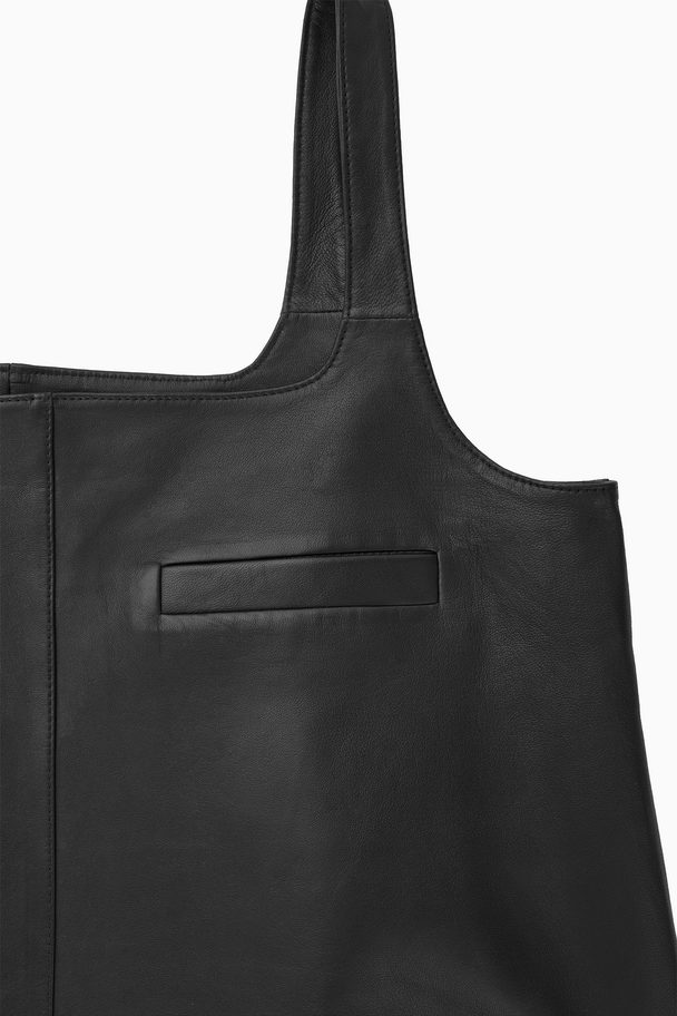 COS Leather Mini Pinafore Dress Black