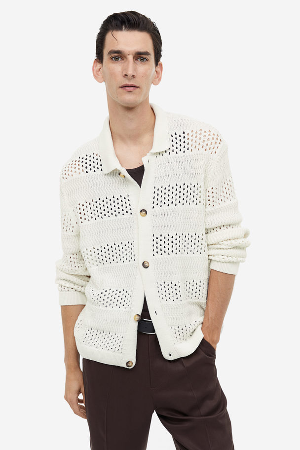 H&M Regular Fit Pointelle-knit Cardigan White