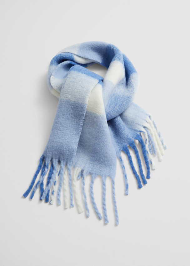 & Other Stories Checked Wool-blend Scarf Blue