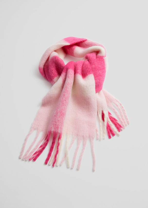 & Other Stories Checked Wool-blend Scarf Pink