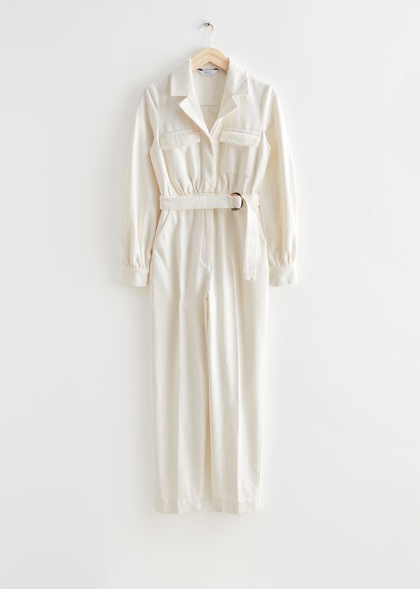 & Other Stories Belted Denim Jumpsuit White