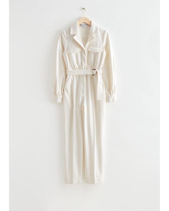 & Other Stories Belted Denim Jumpsuit White