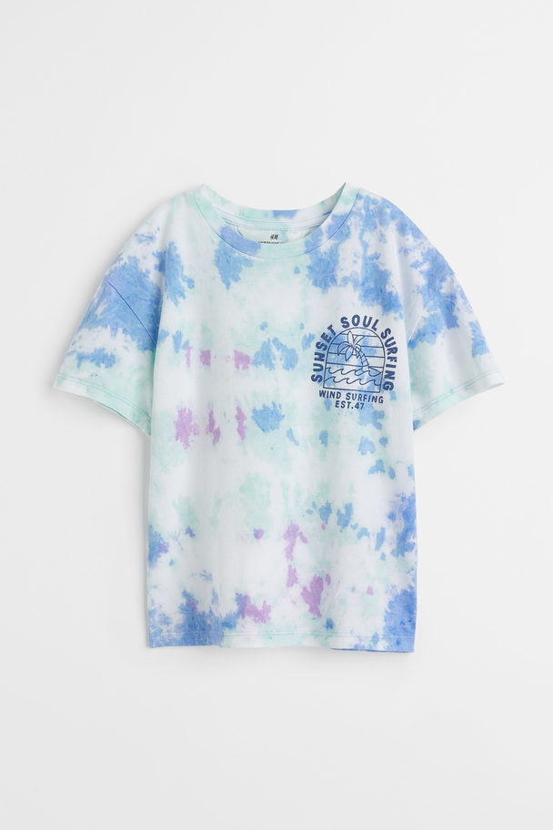 H&M T-shirt Med Tryck Ljusblå/batikmönstrad