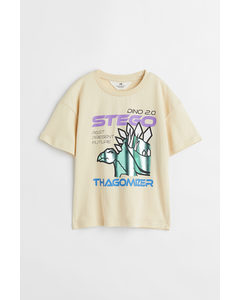 T-shirt Med Tryk Lys Beige/stegosaurus