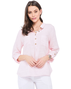 Buttoned Tunisian Collar Blouse With Front Pockets