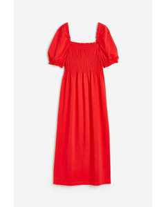 Smocked Jersey Dress Red