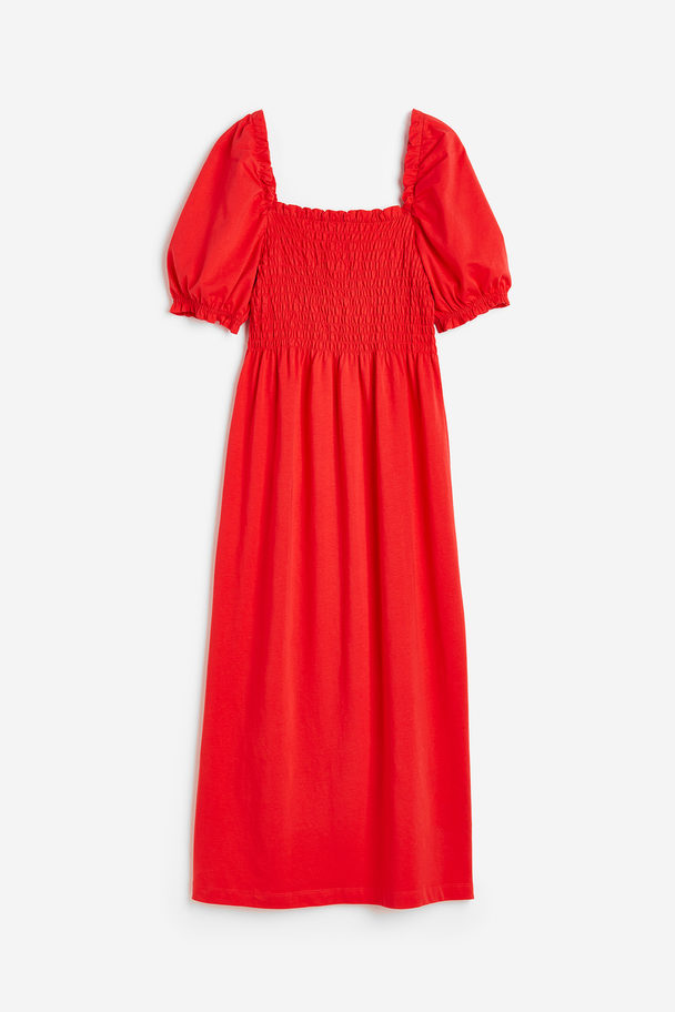 H&M Smocked Jersey Dress Red