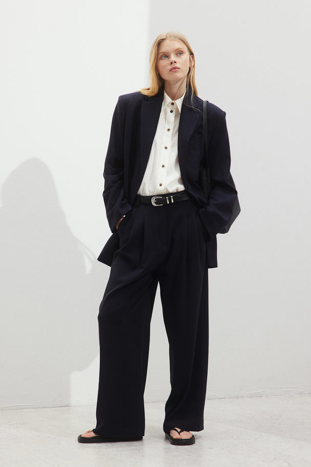 H&M Wide Trousers Navy Blue