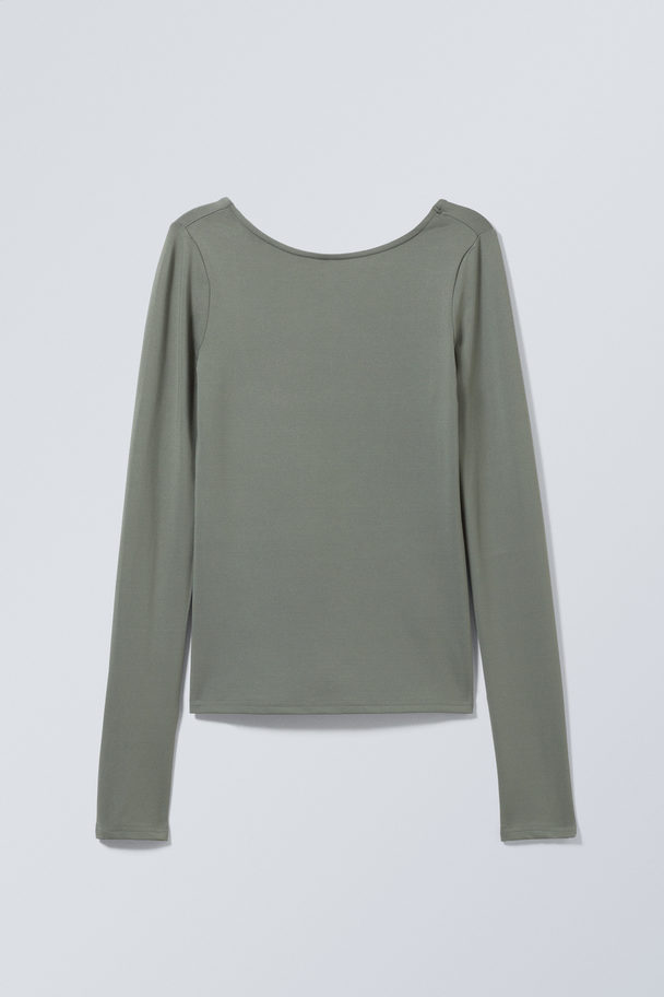 Weekday Gizem Open Back Long Sleeve Top Khaki Green