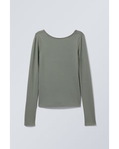 Gizem Open Back Long Sleeve Top Khaki Green