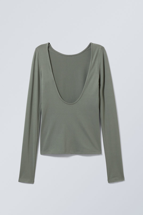 Weekday Gizem Open Back Long Sleeve Top Khaki Green