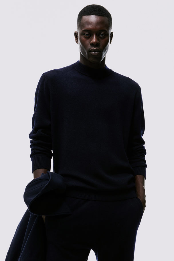 H&M Regular Fit Merino Wool-blend Jumper Dark Blue