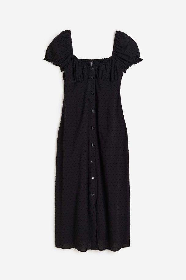 H&M Kleid aus Strukturstoff mit Puffärmeln Schwarz